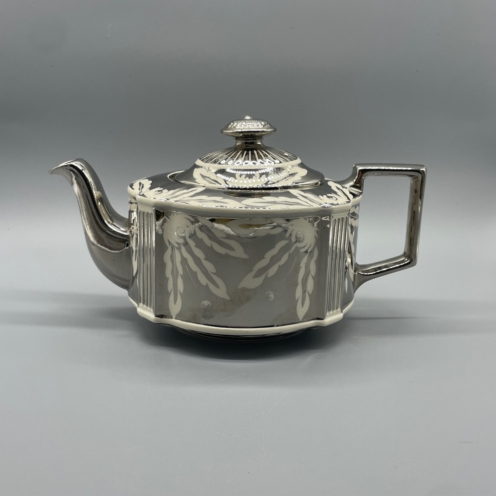 Sadler Teapot Made in England Oval Silver Luster Mirror 1930s Art Deco